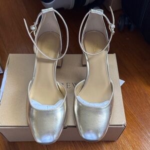 J. Crew Factory Gold Ankle Strap Heels